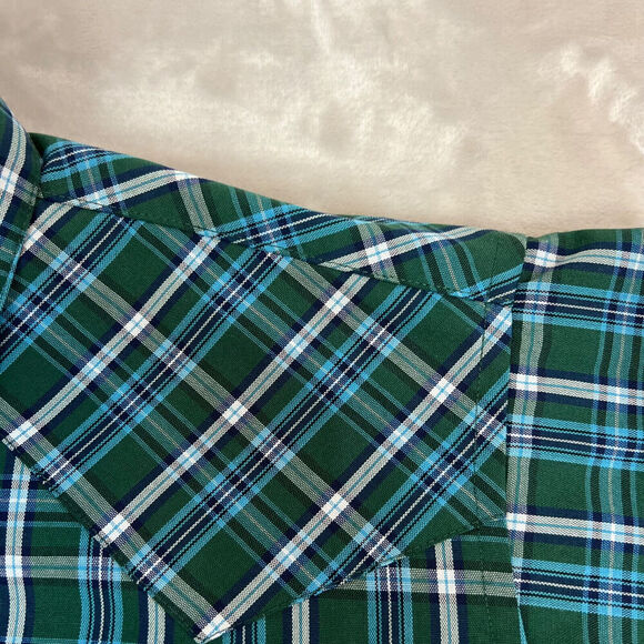 VTG Rudduck Shirt Mens XL Green Plaid Pearl Snap Long Sleeve Rodeo Western Farm - Picture 3 of 9